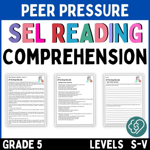 Peer Pressure Reading Comprehension Passages — Grade 5 — cover preview