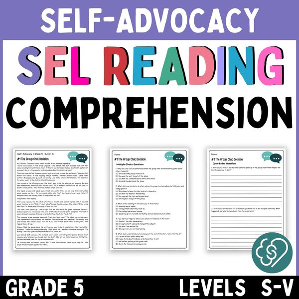 Self-Advocacy Reading Comprehension Passages — Grade 5 — cover preview