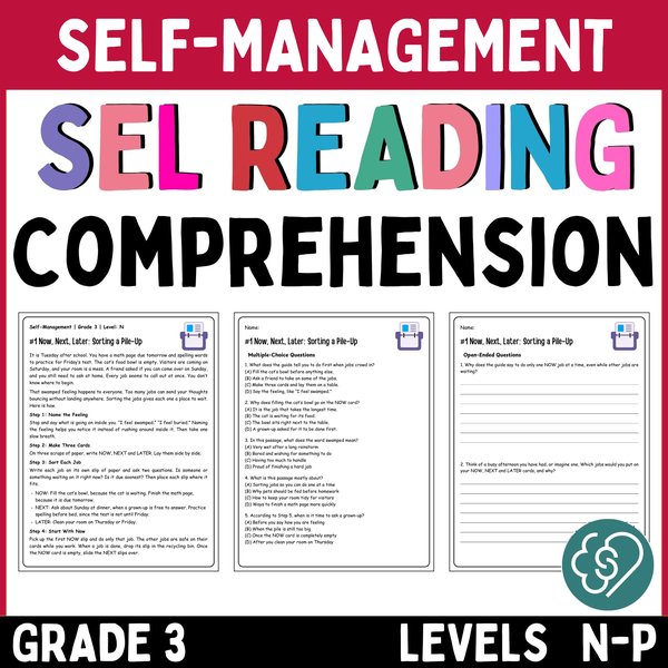 Free Self-Management Reading Comprehension Passages — Grade 3 — cover preview