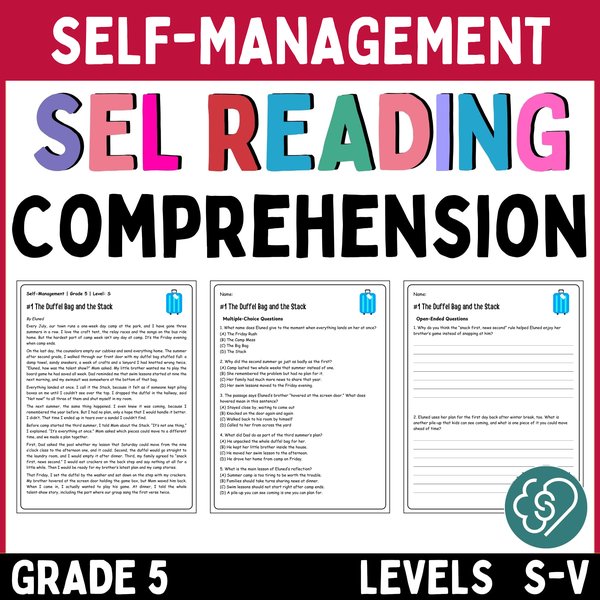 Free Self-Management Reading Comprehension Passages — Grade 5 — cover preview