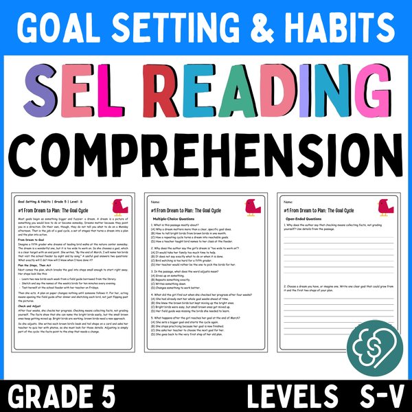Goal Setting Reading Comprehension Passages — Grade 5 — cover preview
