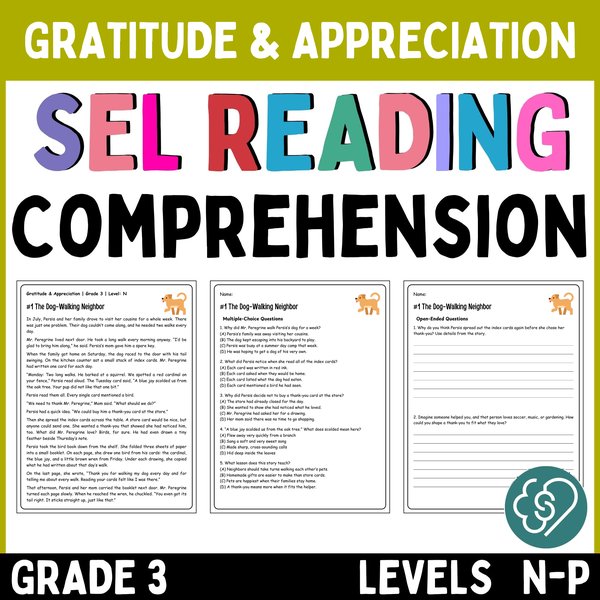 Gratitude Reading Comprehension Passages — Grade 3 — cover preview