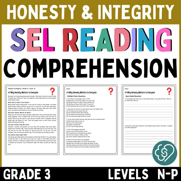 Honesty Reading Comprehension Passages — Grade 3 — cover preview