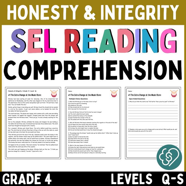 Honesty Reading Comprehension Passages — Grade 4 — cover preview