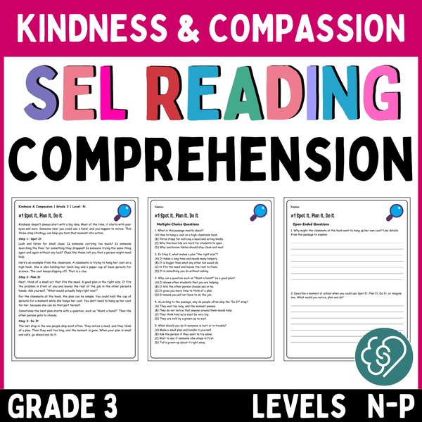 Kindness Reading Comprehension Passages — Grade 3 — cover preview