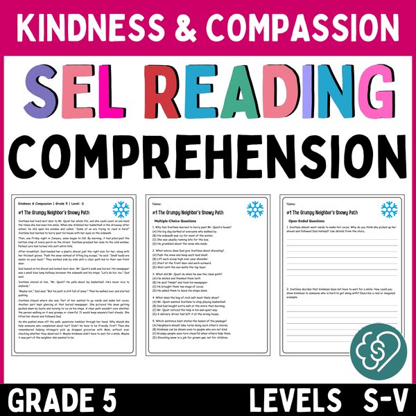 Kindness Reading Comprehension Passages — Grade 5 — cover preview