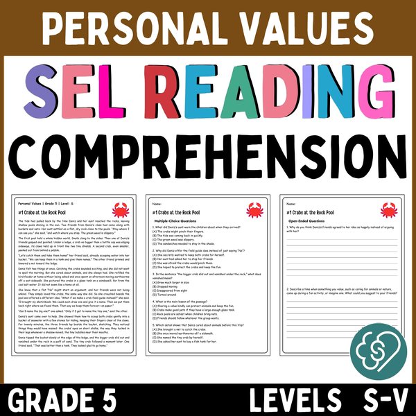 Personal Values Reading Comprehension Passages — Grade 5 — cover preview