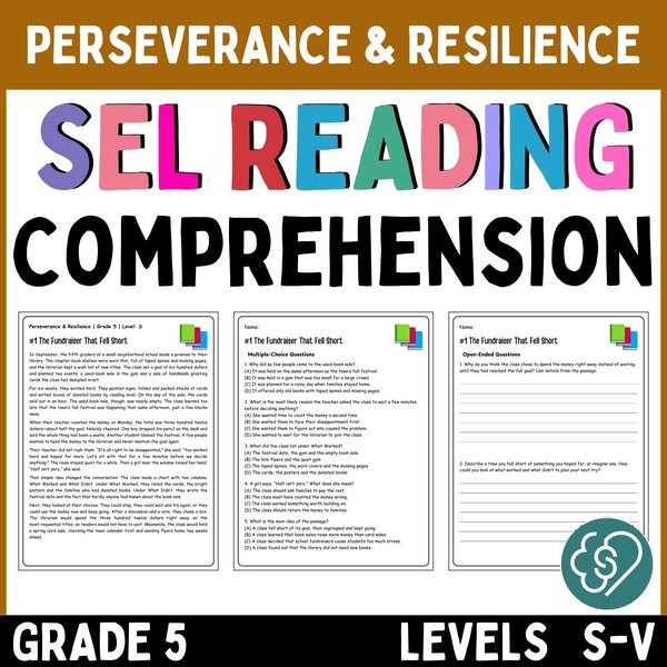 Resilience Reading Comprehension Passages — Grade 5 — cover preview