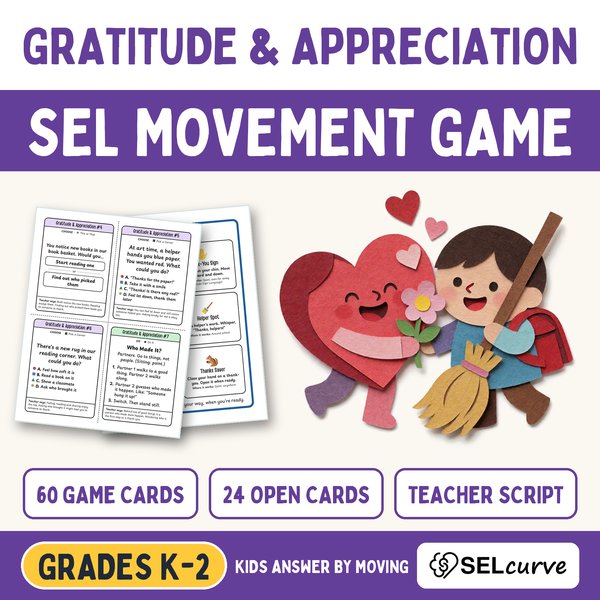 Gratitude Brain Breaks — SEL Movement Game (Grades K–2) — cover preview