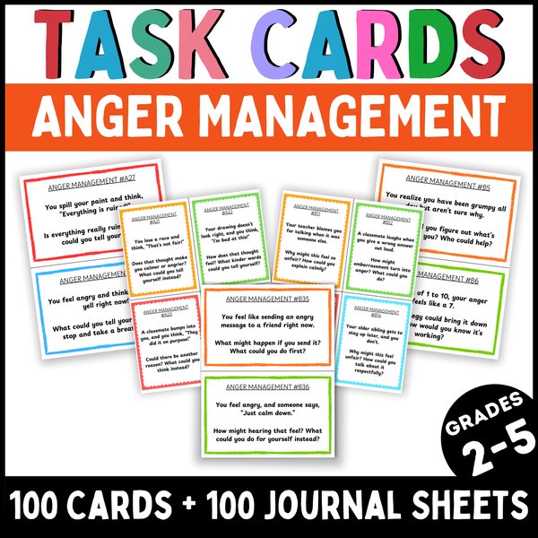 Anger Management Task Cards — Printable & Digital — cover preview