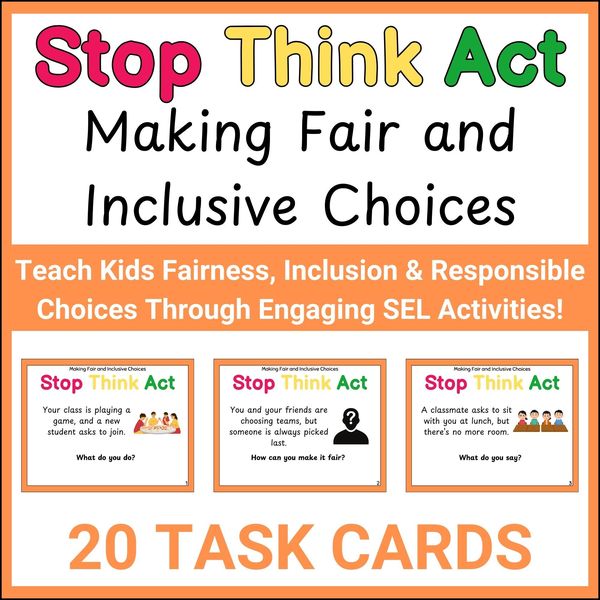Fairness and Inclusion Stop Think Act Cards — Printable & Digital — cover preview