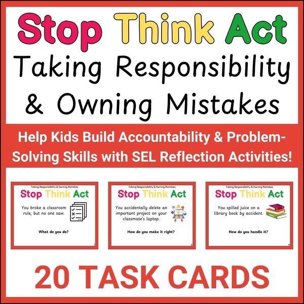 Owning Mistakes Stop Think Act Cards — Printable & Digital — cover preview