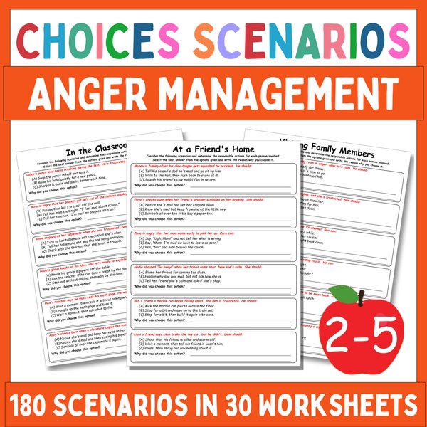 Anger Management Worksheets — Multiple-Choice Scenarios — cover preview