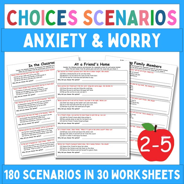 Anxiety and Worry Worksheets — Multiple-Choice Scenarios — cover preview