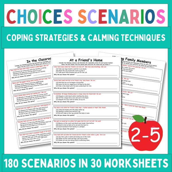Coping Skills Worksheets — Multiple-Choice Scenarios — cover preview