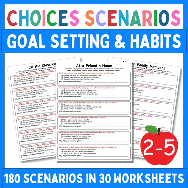 Goal Setting Worksheets — Multiple-Choice Scenarios — cover preview