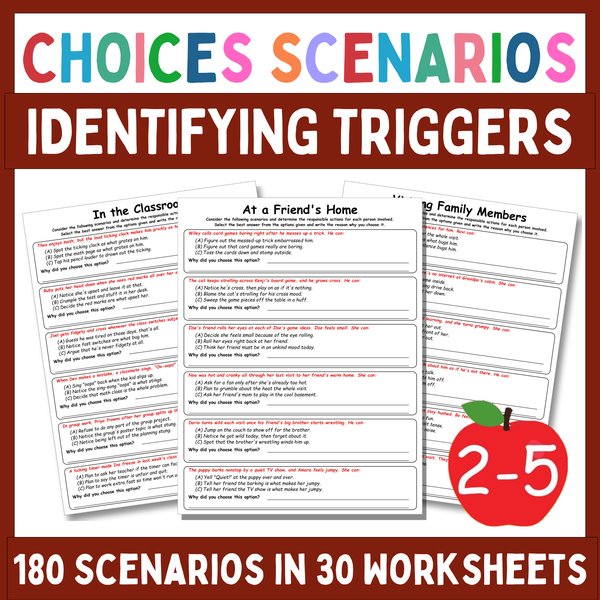 Identifying Triggers Worksheets — Multiple-Choice Scenarios — cover preview