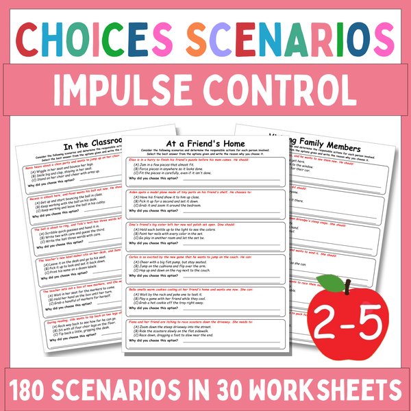 Impulse Control Worksheets — Multiple-Choice Scenarios — cover preview