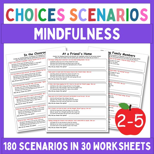 Mindfulness Worksheets — Multiple-Choice Scenarios — cover preview