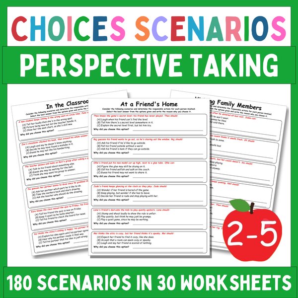 Perspective Taking Worksheets — Multiple-Choice Scenarios — cover preview
