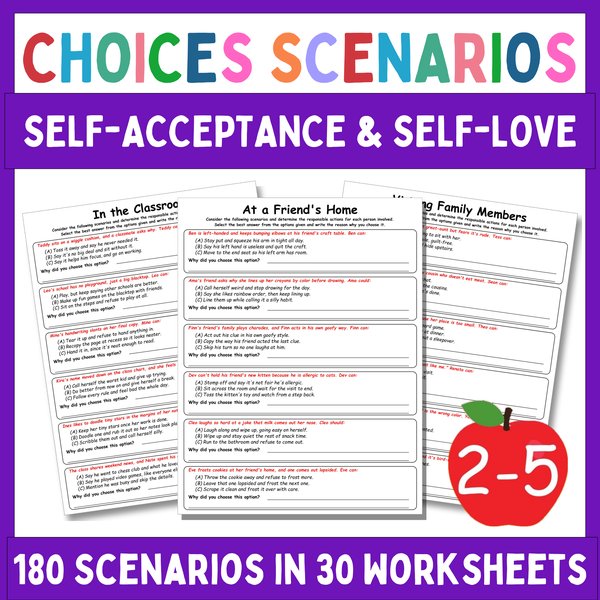 Self-Acceptance Worksheets — Multiple-Choice Scenarios — cover preview