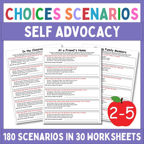 Self-Advocacy Worksheets — Multiple-Choice Scenarios — cover preview