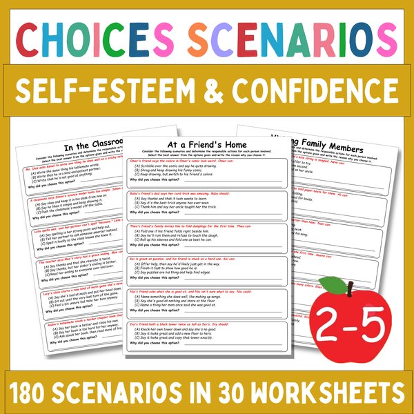 Self-Esteem Worksheets — Multiple-Choice Scenarios — cover preview