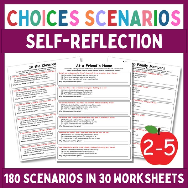 Self-Reflection Worksheets — Multiple-Choice Scenarios — cover preview