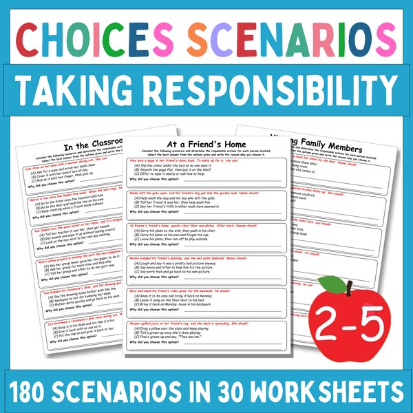 Taking Responsibility Worksheets — Multiple-Choice Scenarios — cover preview