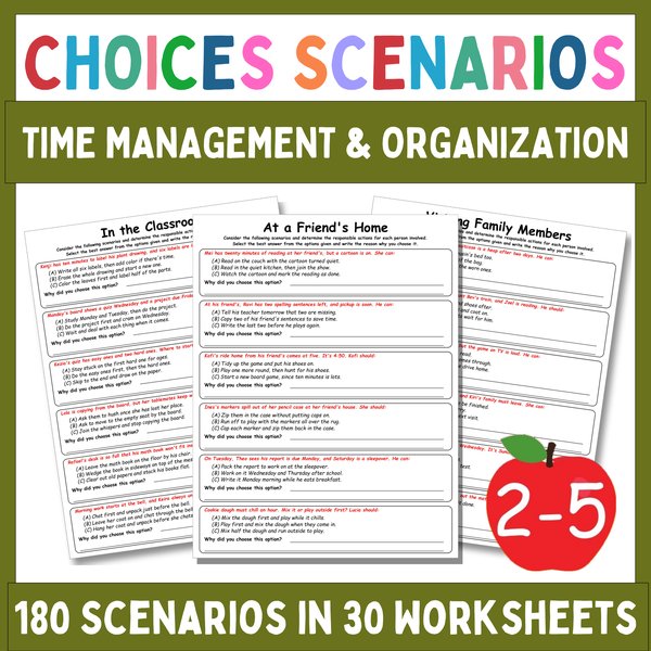 Time Management Worksheets — Multiple-Choice Scenarios — cover preview