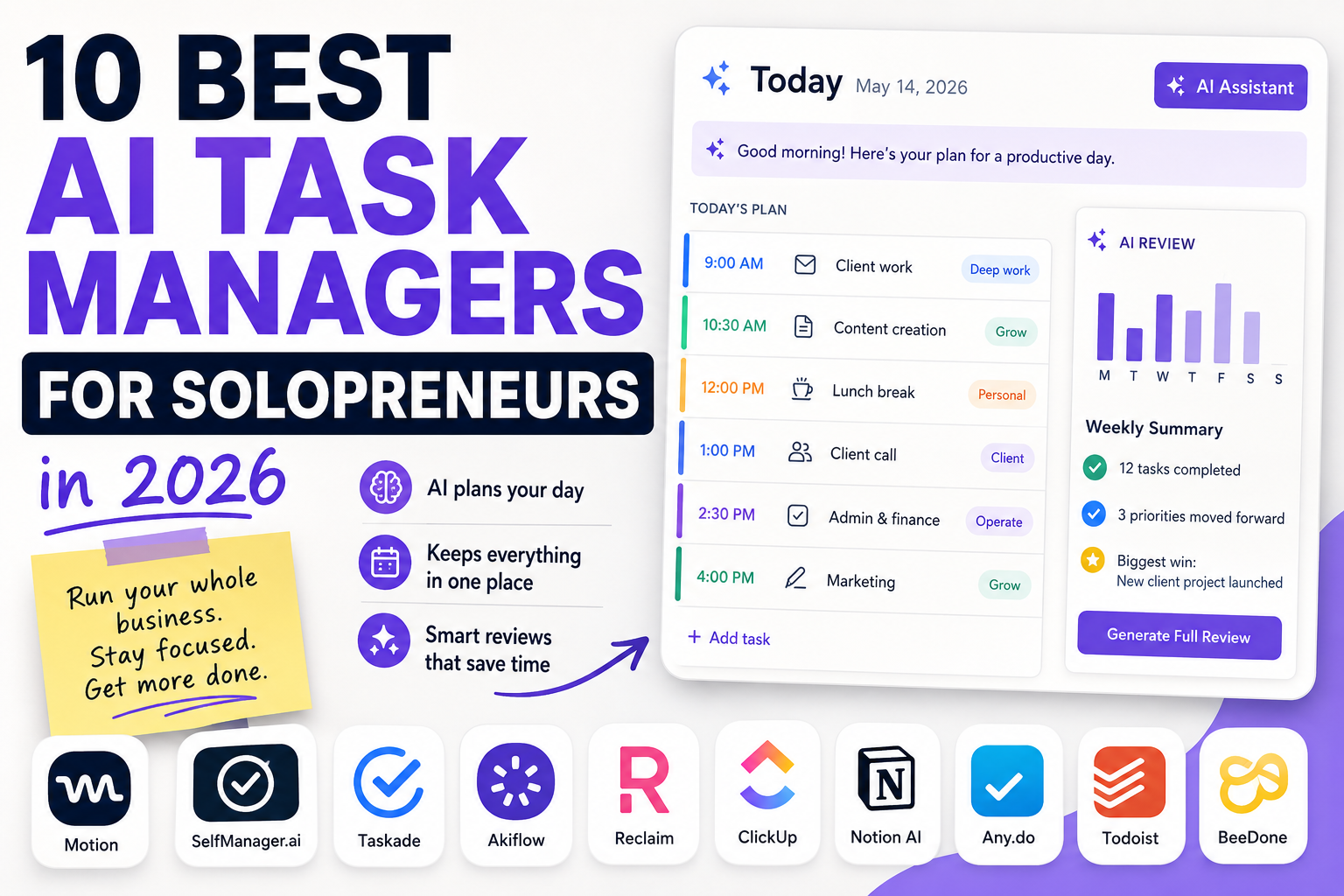 10 Best AI Task Managers for Solopreneurs in 2026