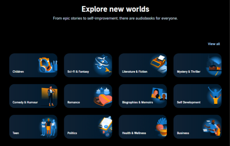 Audible audiobook category interface