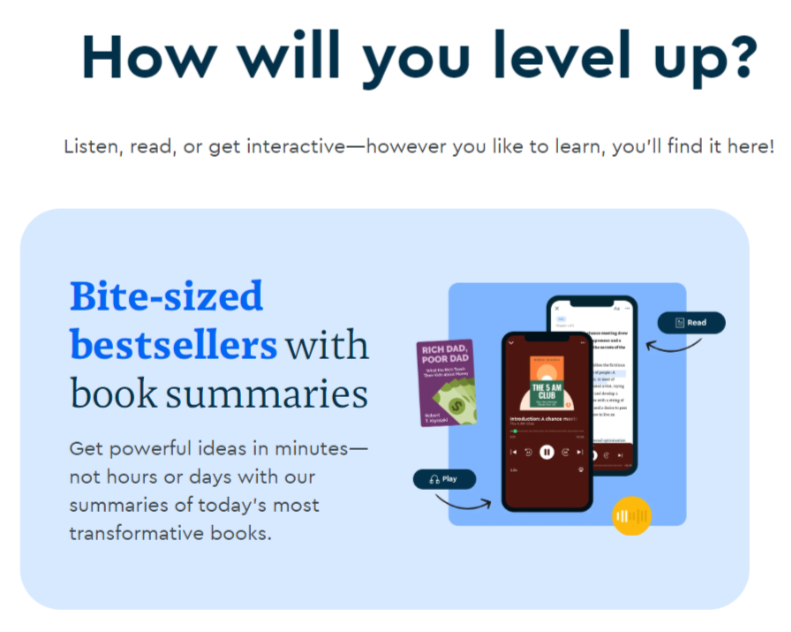 Blinkist bite-sized book summaries interface