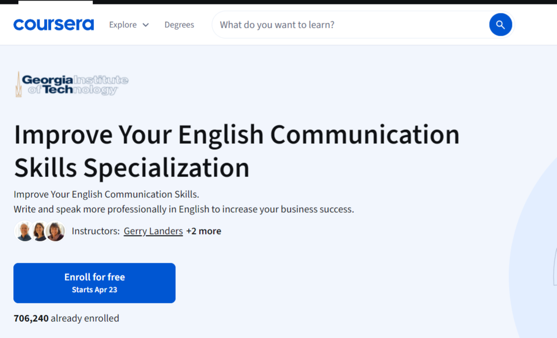 Coursera course page interface