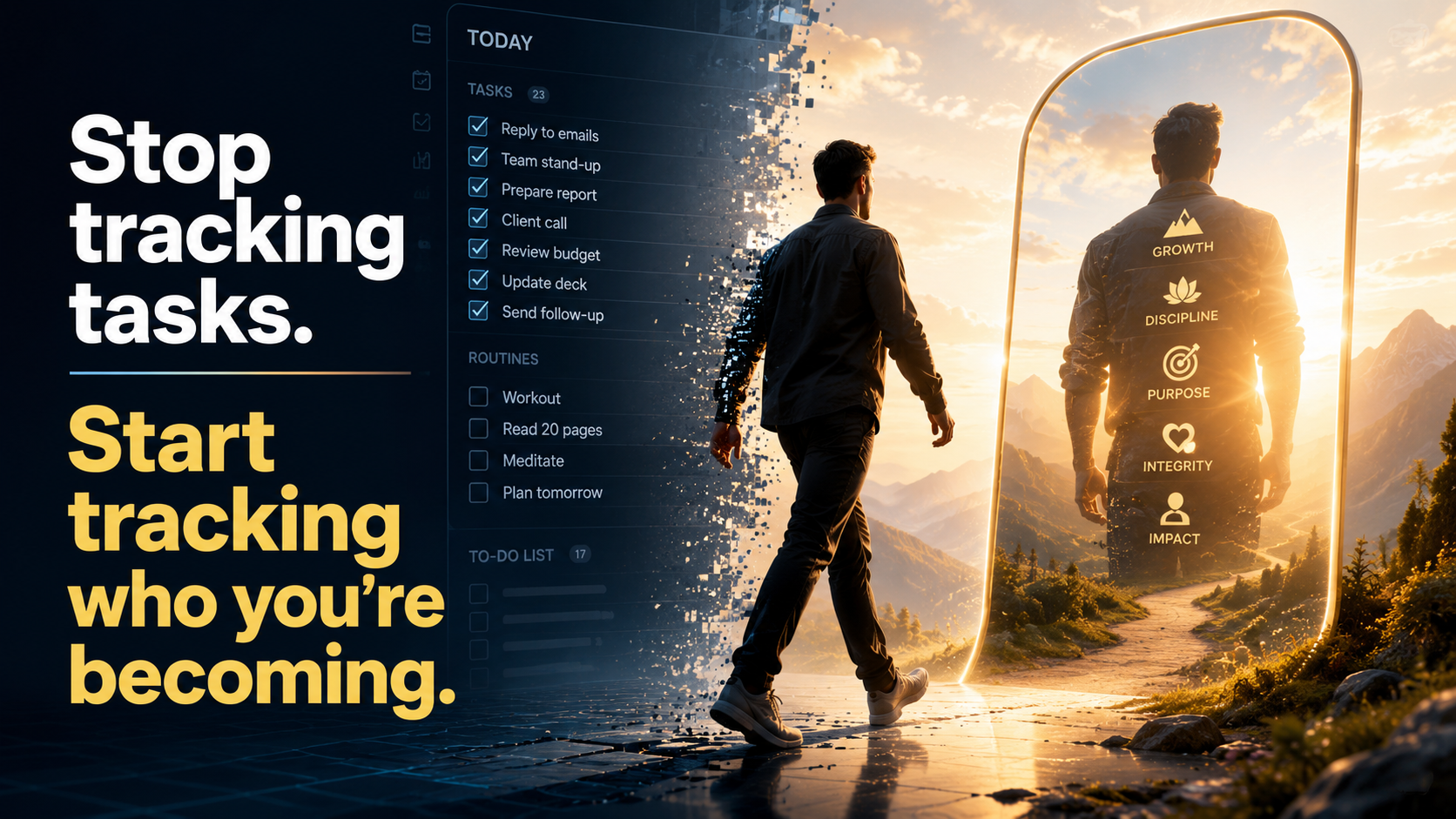 Stop tracking tasks. Start tracking who you're becoming.