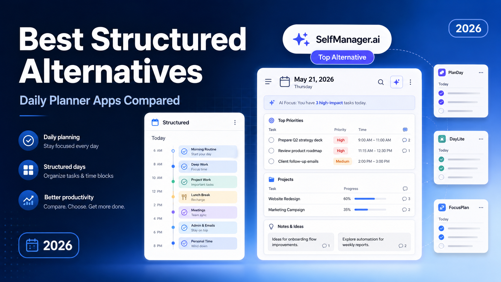 Best Structured Alternatives in 2026: Daily Planner Apps Compared