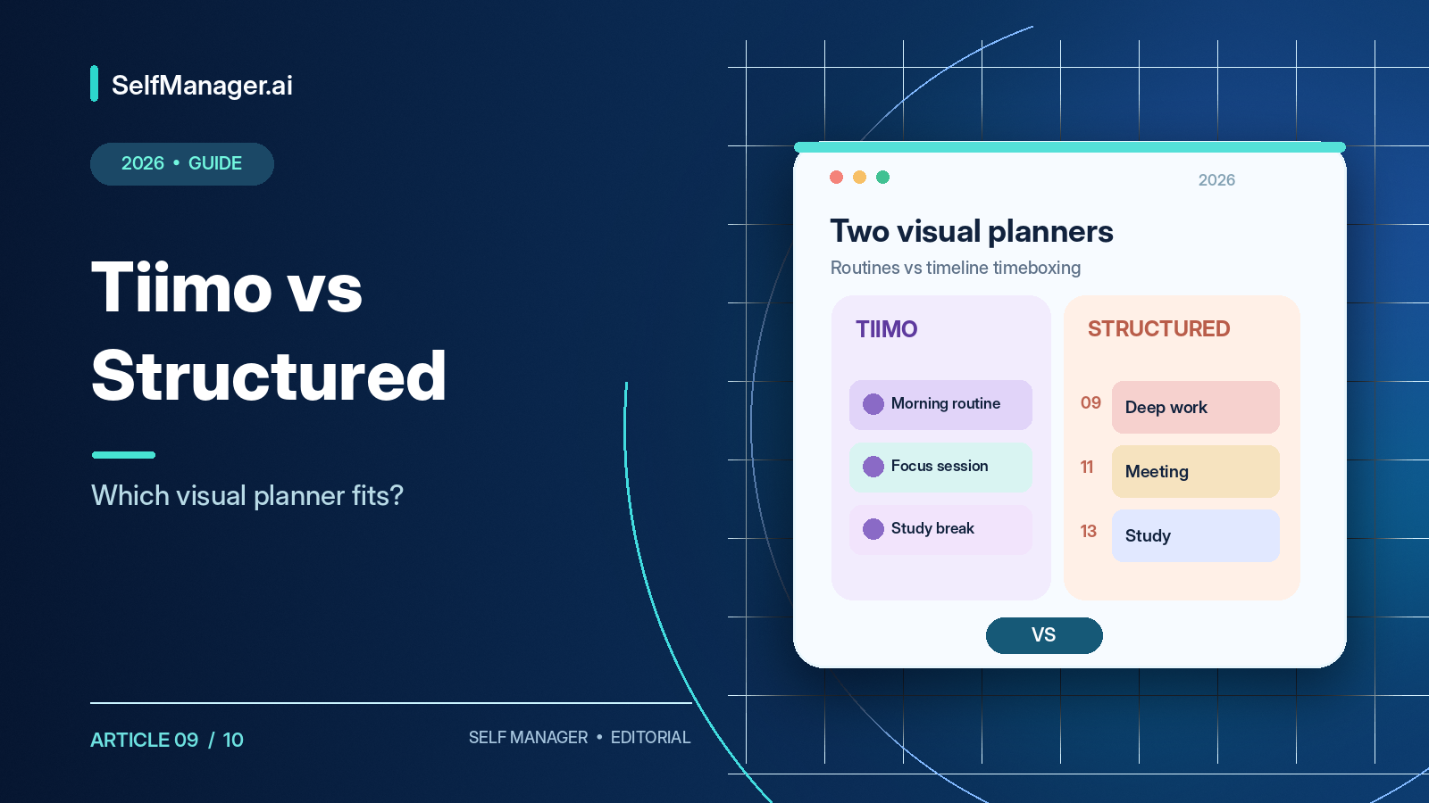 Two planner columns side by side, Tiimo routines and a Structured timeline, next to the headline Tiimo vs Structured