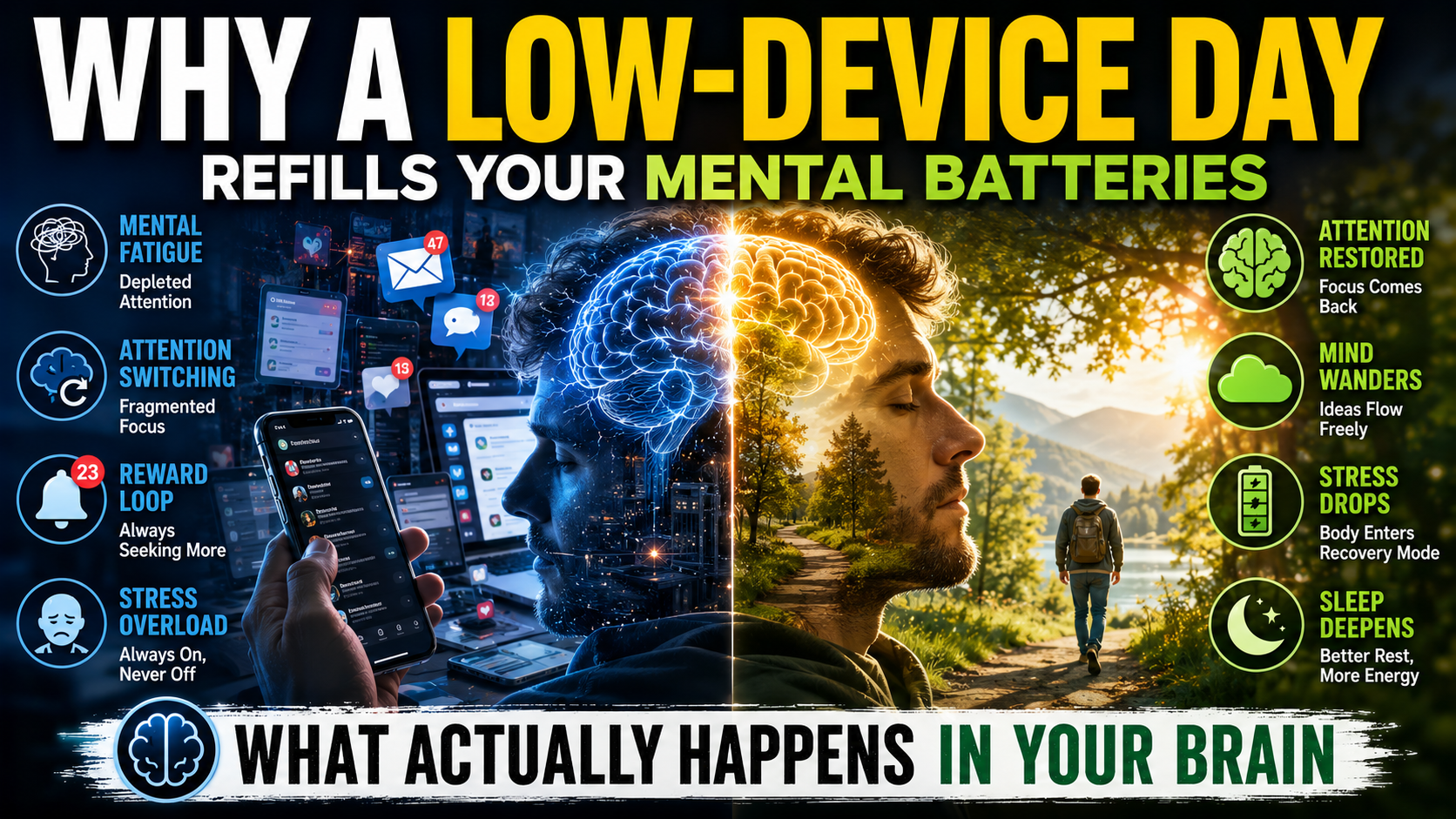 Why a Low-Device Day Refills Your Mental Batteries: What Actually Happens in Your Brain