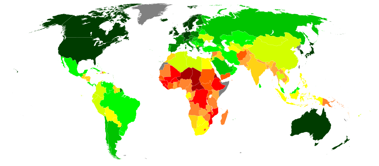 แผนที่โลกแสดงดัชนีการพัฒนามนุษย์