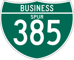 Business spur route marker for off-interstate routes (3 digits)