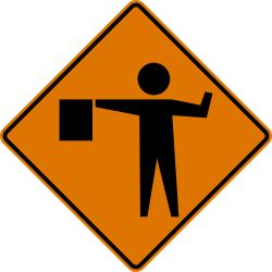 Flagger ahead with symbol