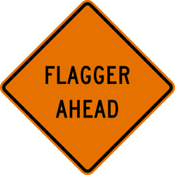 Flagger ahead with text
