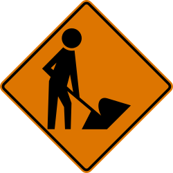Workers ahead with symbol