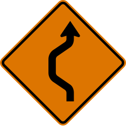 Double reverse curve to the left for 1 lane in work zone