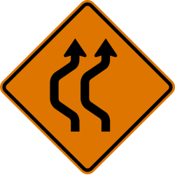 Double reverse curve to the left for 2 lanes in work zone