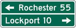 Two line destination guide sign with distance information