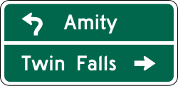 Two line destination guide sign for circular intersections