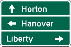 Three line destination guide sign for route guidance