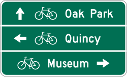 Three line bicycle destination guide sign