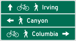 Three line shared-use path destination guide sign
